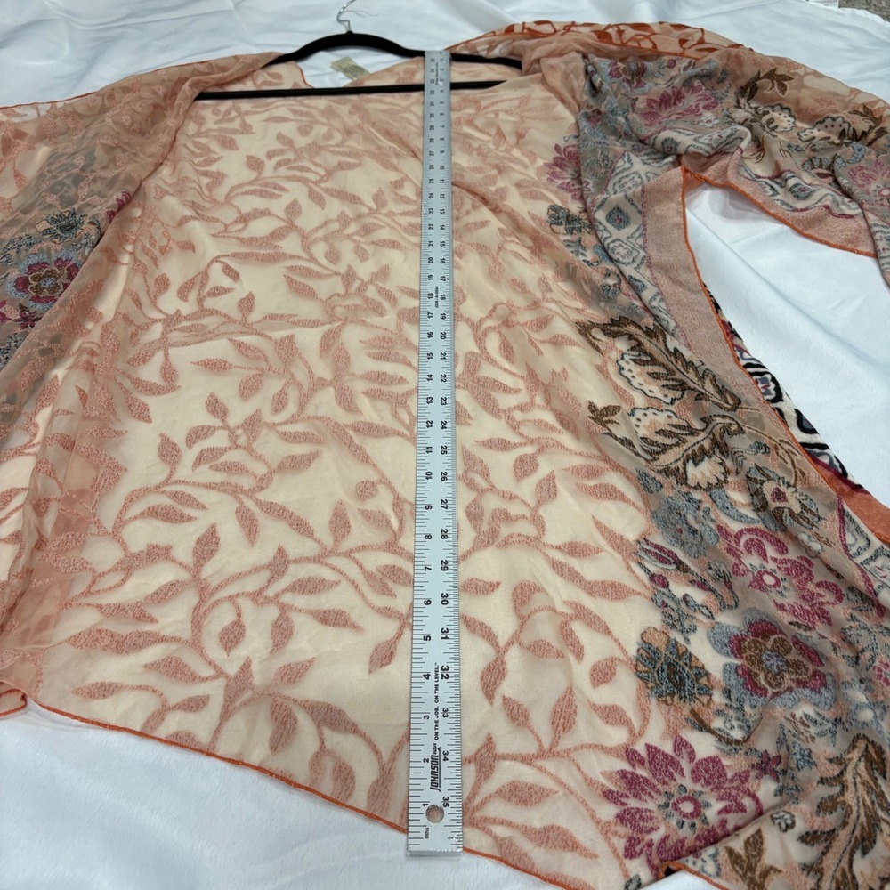 Simply Noelle Burn Out Velvet Orange Brown Kimono OS - Picture 5 of 5